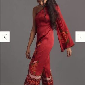 Farm Rio Red One-Shoulder Floral Jumpsuit